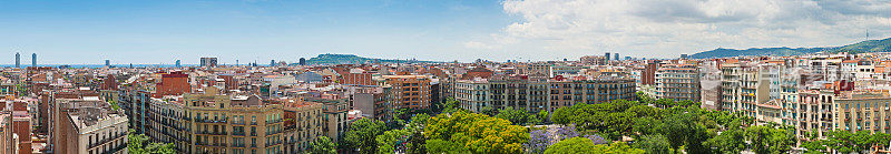 巴塞罗那城市景观全景 L'Eixample 屋顶广场加泰罗尼亚西班牙